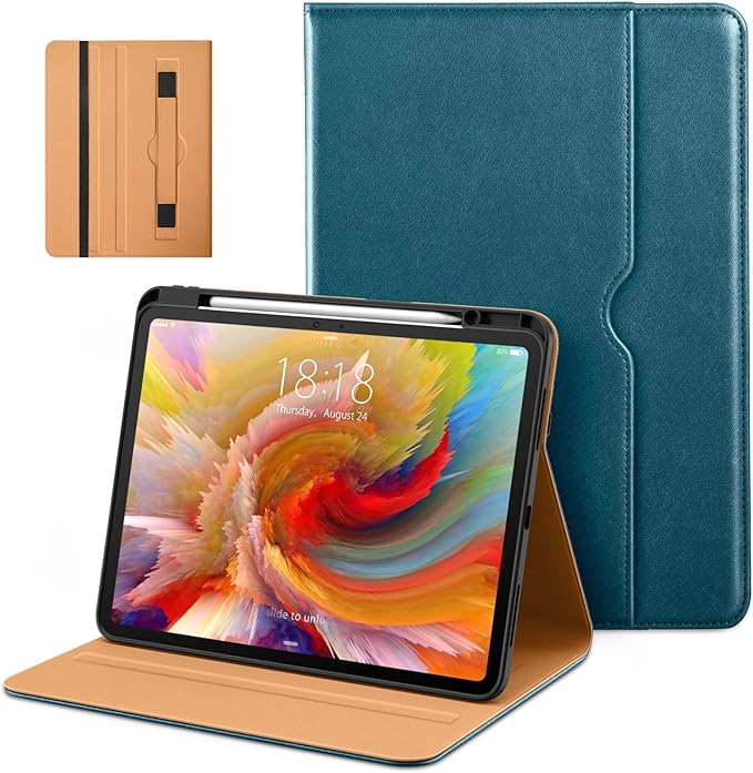 DTTO for iPad Pro 13 inch Case (M5/M4) 2025/2024, Premium Leather Business Folio Stand Cover with Pencil Holder - Auto Wake/Sleep & Multiple Viewing Angles, Built in Hand Strap & Pocket, New Teal