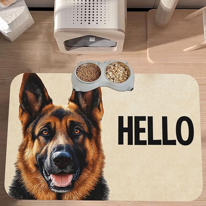 German Shepherd Dog Food Mat for Floors Waterproof,Quick Dry Anti-Slip Dog Bowl Mats for Food and Water,Pet Feeding Mats,Pet Placemat for Messy Drinkers to Protect Floors,Pets Supplies 23.62×15.75in