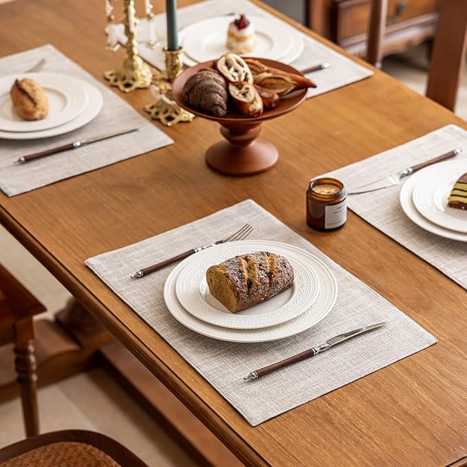 KXN Placemats Set of 8, Dual-Layer Thickened Faux Linen Table Mats, Heat Resistant & Wrinkle-Free, Machine Washable Cloth Place Mats for Kitchen Dining Indoor Outdoor (Cream)