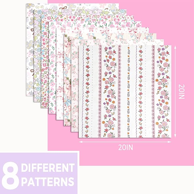 Aubliss 8pcs Fat Quarter Fabric Bundles (100% Cotton - 20'' x 20'') Quilting Cotton Craft Fabric Pre-Cut Squares Sheets for Patchwork Sewing Quilting Crafting (Pink)