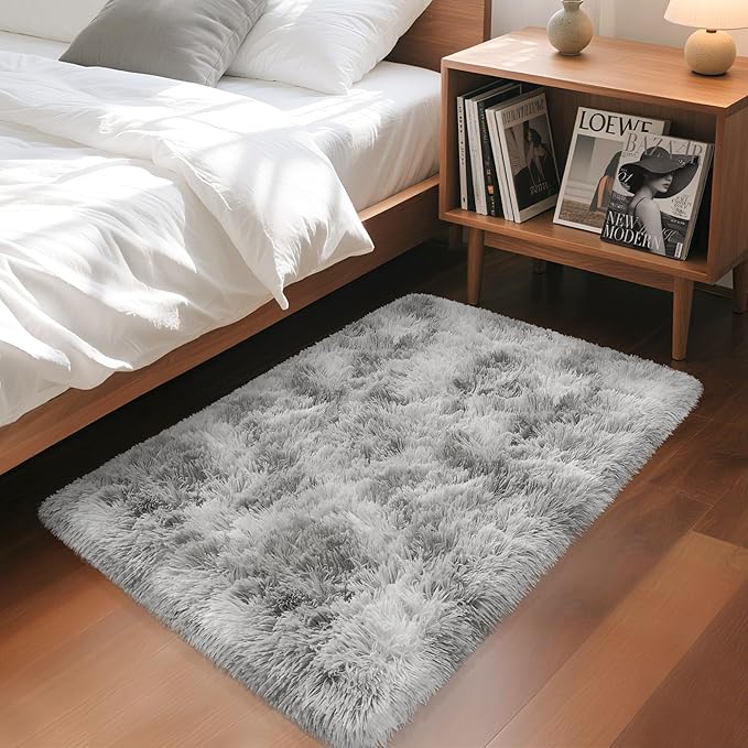 2x3 ft Shaggy Tie Dyed Grey Rug Small,Fluffy Furry Area Rugs for Living Room Door Entryway Indoor Inside Front Entrance Dog Mat Anti Skid Extra Comfy Fuzzy Floor Carpet for Home Decorative