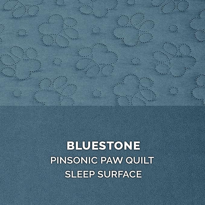 Furhaven Cooling Gel Dog Bed for Medium/Small Dogs w/ Removable Bolsters & Washable Cover, For Dogs Up to 35 lbs - Pinsonic Quilted Paw L Shaped Chaise - Bluestone, Medium