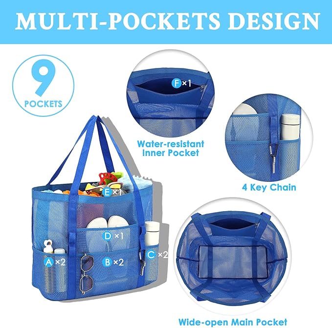GYEUKHAM Mesh Beach Bag - Large Beach Tote Bag with Multiple Pockets for Family Beach Bag for Toys & Vacation Essentials