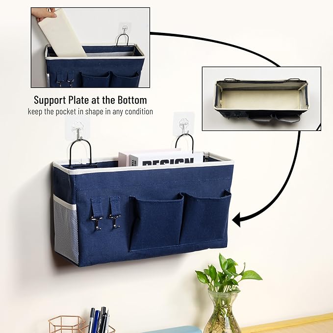 HZZTY BRNY 2pcs Large Wall Hanging Storage Bag, Door Closet Linen Fabric Pockets Organizer, Waterproof Multi Functional for Living Room Bedroom Bathroom Kitchen Office RV Camper with Hooks Navy