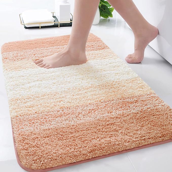 Arotive Microfiber Bathroom Rugs, Shaggy Soft and Absorbent Bath Rug, Non-Slip, Thick Plush Machine Washable Dry Bath Mats for Bathroom, Tub and Shower, 30x20, Peach, Rectangular