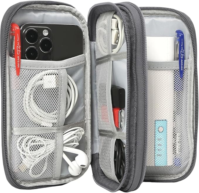 CAAORDKSO Electronics Organizer Case, Cable Organizer Bag Waterproof Electronic Accessories Carry Case with Handle for Cable, Cord, USB, Charger, Phone, Power Bank, Earphone (Dark Gray, Medium)