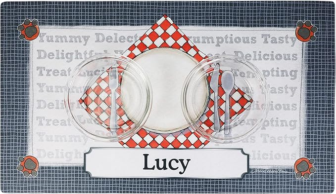 Drymate Personalized Pet Bowl Placemat, Custom Dog & Cat Food Feeding Mat - Absorbent Fabric, Waterproof Backing - Machine Washable/Durable (USA Made) (16" x 28") (Dinner Plate)