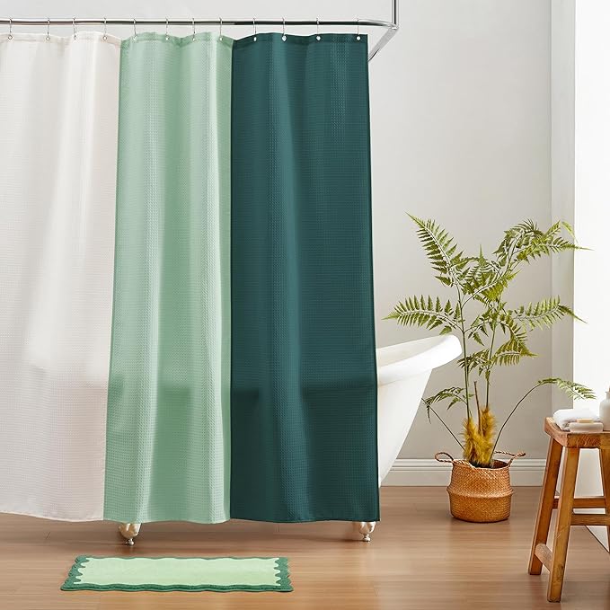 MONDAY MOOSE Colorful Waffle Weave Shower Curtain with Rustproof Metal Grommet Holes for Bathroom, Machine Washable, Hooks Included (72x72 inch, Cream/Dark Teal)