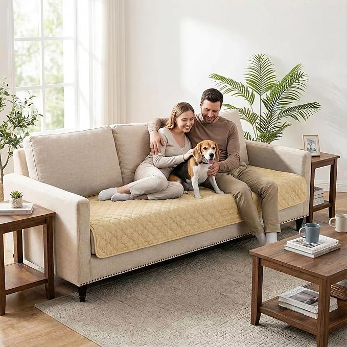 FunFurry Waterproof Dog Blanket, Couch Cover for Dogs Washable, Reversible Dog Bed Cover, Couch Furniture Protector. (Dark＆Light Beige, 30 X 53 Inch - 1 Pack)