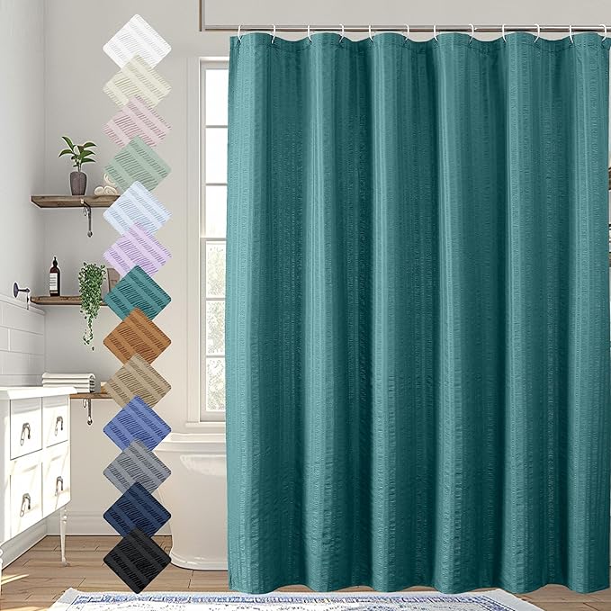 Aiyufeng Turquoise Shower Curtain for Bathroom, Embossed Textured Fabric Shower Curtain for Bathroom - Soft Cloth & Hotel Spa, Machine Washable, 72X84, Turquoise
