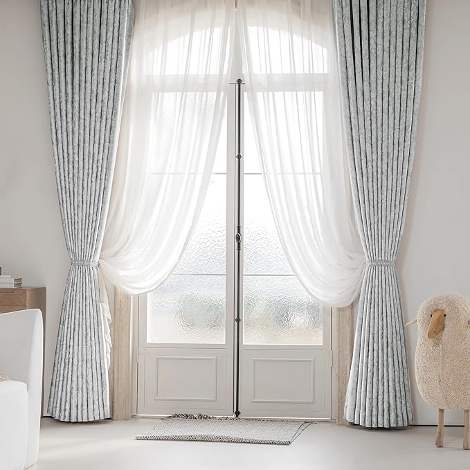 Beauoop Grey Floral Jacquard Blackout Curtains 120 Inches Long 2 Panels for Bedroom Living Room Gray Flower Chenille Room Darkening Thermal Soundproof Grommet Window Treatments Drapes, 52x120