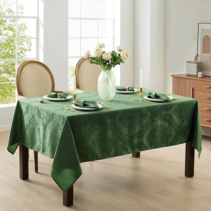Newbridge Barcelona Damask Fabric Napkins, Set of 4, Hunter Green – No Iron, Soil Resistant Cloth Napkins for Dining, Parties and Holidays