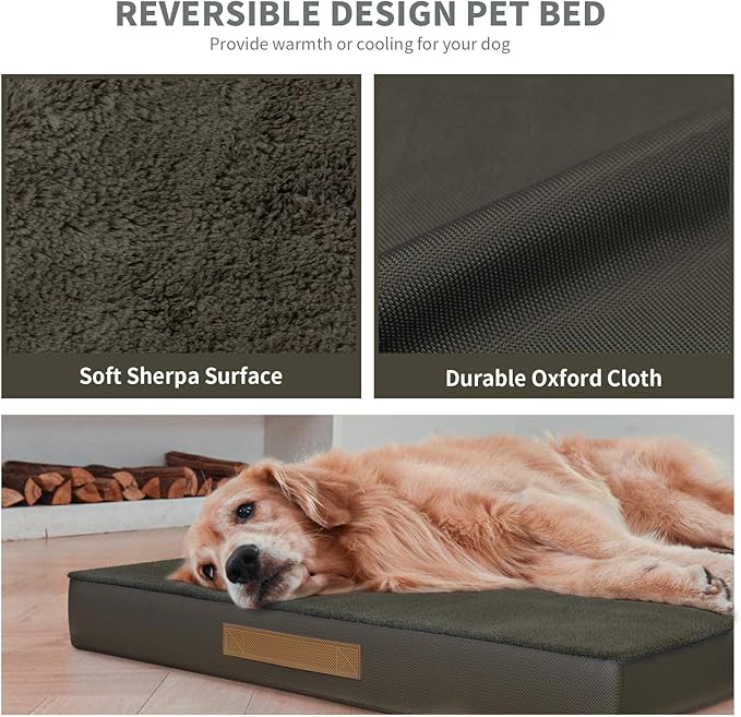 Tail Stories Flat Extra Large Dog Bed, Jumbo Waterproof Dog Bed for Large Dogs, Orthopedic Egg Crate Foam Pet Mat with Removable Washable Cover, Coffee