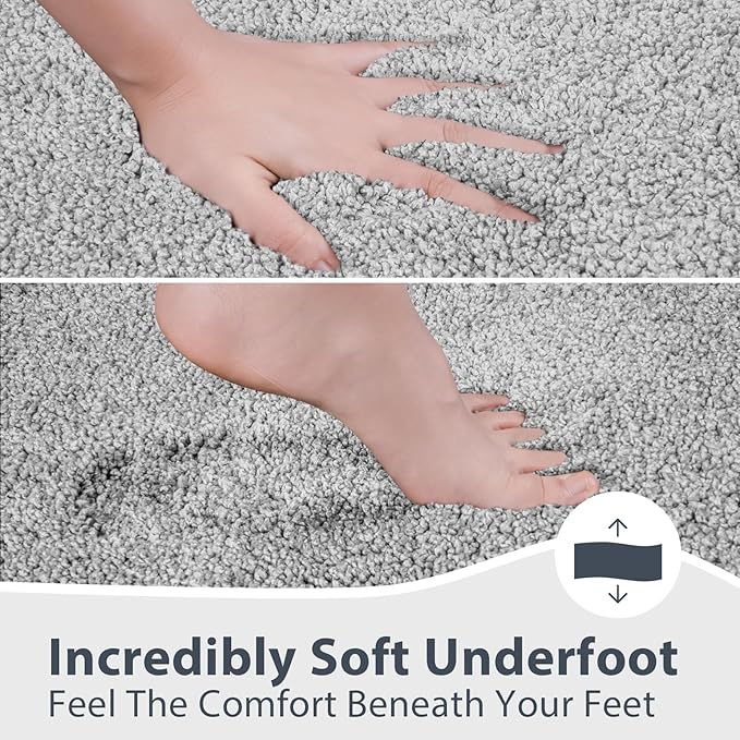anllugs Bathroom Rugs 24" x 36", Non-Slip Extra Soft Absorbent Bath Rugs, Machine Washable Quick Dry Bath Mats for Bathroom Floor, Shower, Bathtub and Sink, Light Grey & Grey