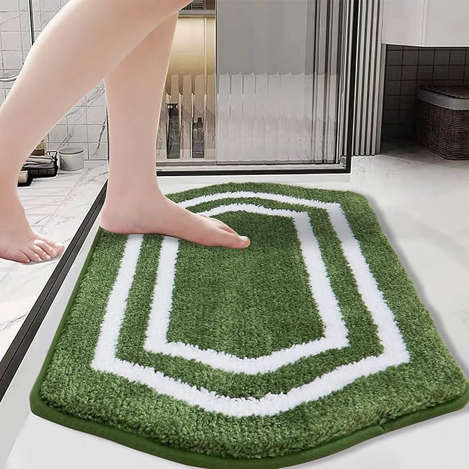 COSY HOMEER Extra Thick Bath Linen Sets Rugs - Anti-Slip Bath Mats Soft Plush 100% Strong Polyester Living Room Bathroom Mat Floor Water Absorbent(Green,24x36 - Inches)