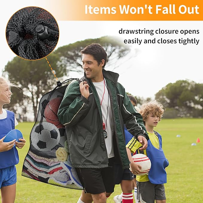 Extra Large Sports Ball Bag, Heavy Duty Breathable Mesh Storage Bag, 40" x 30" Hold 10-12 Soccer Basketball Football, Adjustable Shoulder Strap, Ideal for Coaches, Team, Swimming Gear