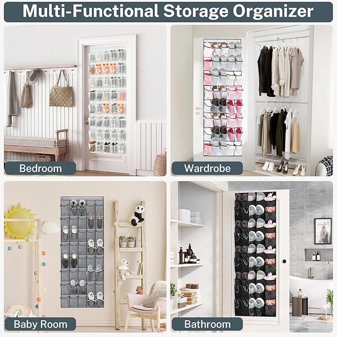 Hualleko 40-Pocket Over the Door Shoe Organizer - Large Mesh Pocket Hanging Shoe Rack for Door, Shoes Storage Holder Sturdy Non-woven Fabric - Stores 20 Pairs (White02)