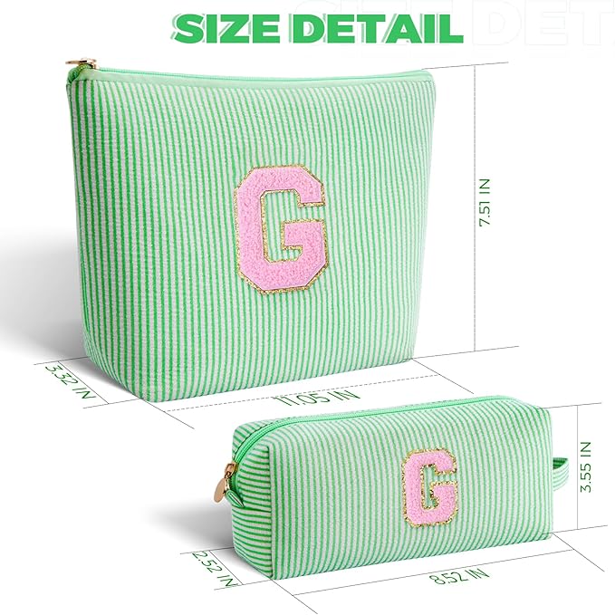 Btffitting Personalized Makeup Bag for Women Girls - Fashion Cosmetic Bag Trendy Travel Toiletry Bag with Initials Letter - Teen Gifts - Green,G