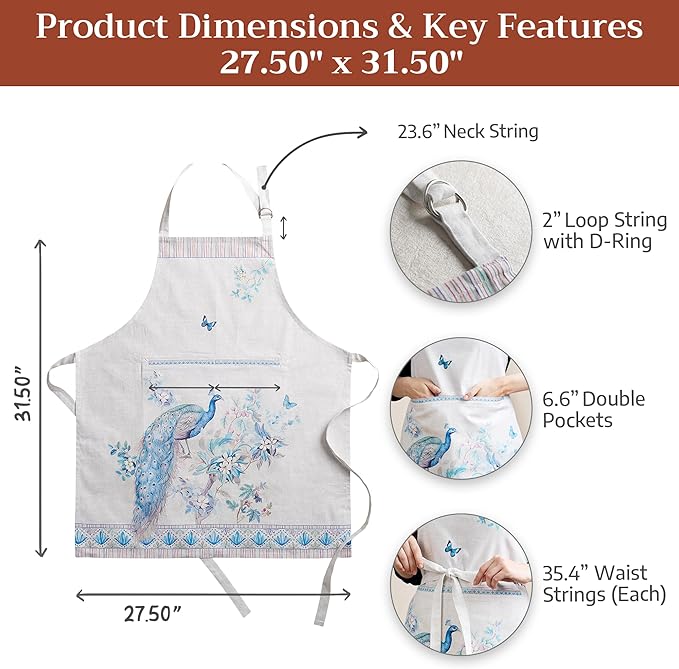Maison d' Hermine 100% Cotton Apron for women with Pocket Kitchen Chef Apron for Men Cooking Gardening Server Waitress