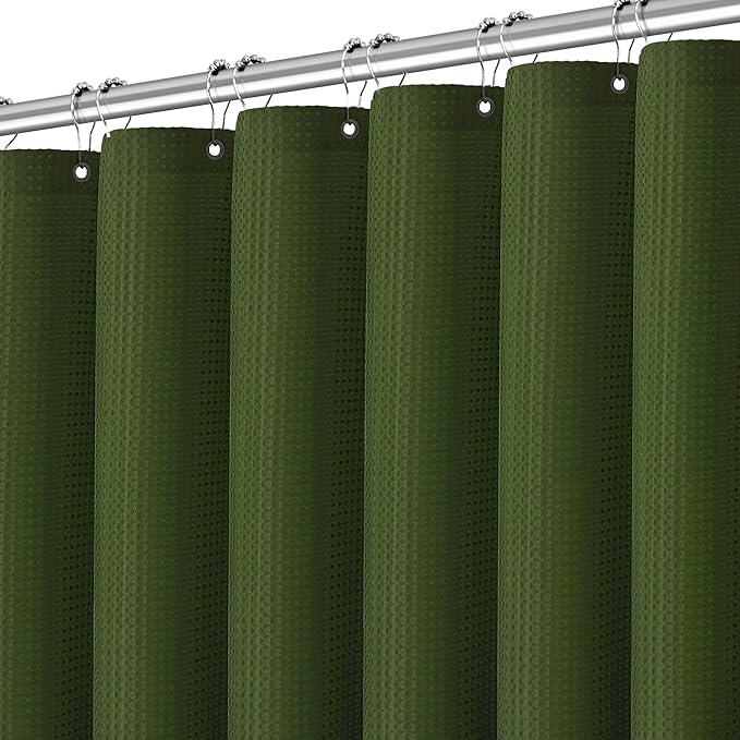 PANGSINNE Extra Long Green Bathroom Decor Waffle Shower Curtain 96 Inches 256GSM Heavy Duty Shower Curtain Set, Hotel Quality Water Repellent Modern Shower Curtains with 12 Hooks,72Wx96H