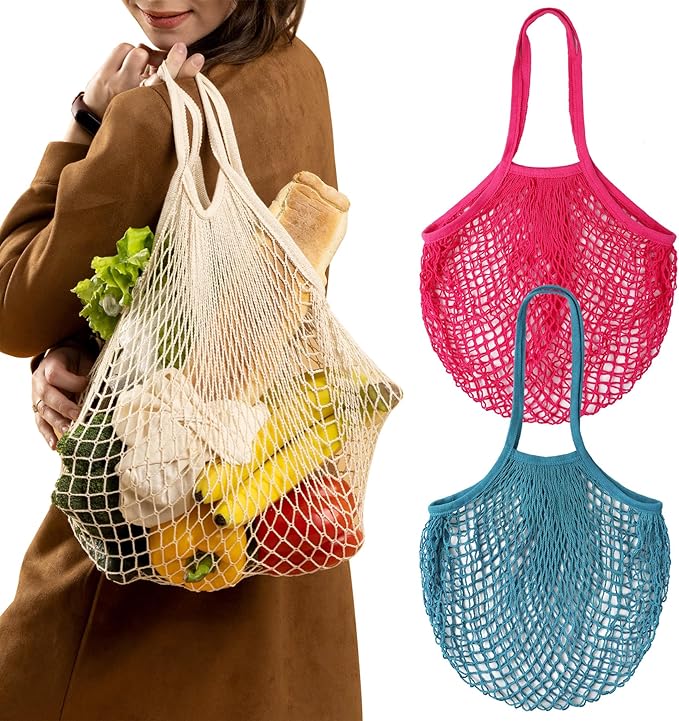 DRWSSR 2pcs Fashion Storage Mesh Bag Reusable Fruit Mesh Bag Shopping Mesh Bag Pure Cotton Portable Mesh Bag Shopping Bag