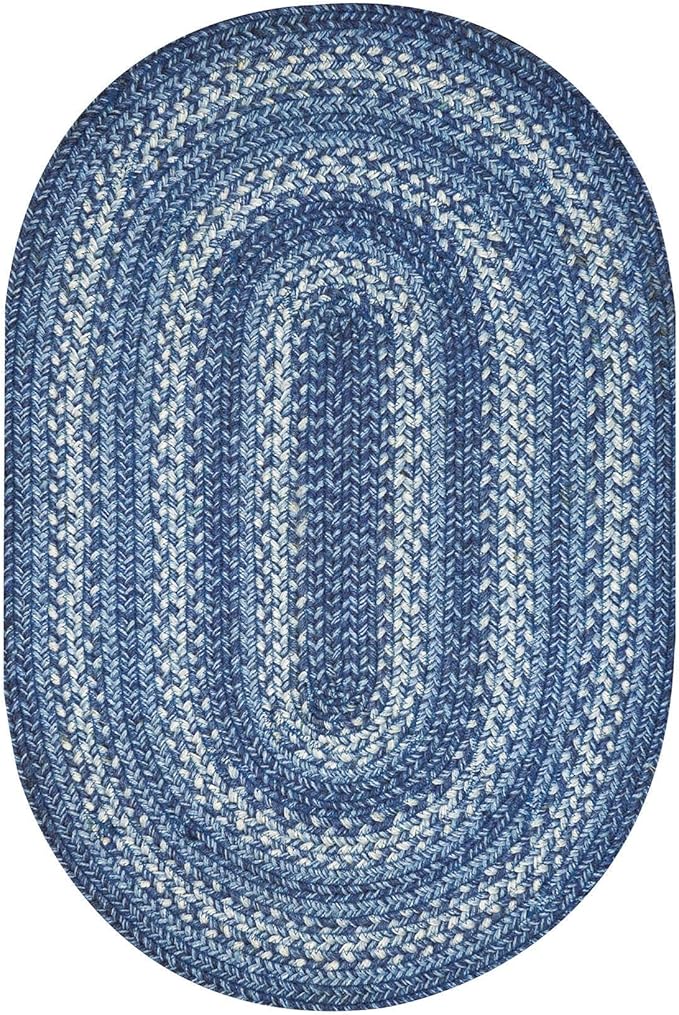 Homespice Denim Jute Braided Oval Rugs 5x8' - Ideal as Country Blue Oval Braided Rugs for Living Room, Reversible, No Shed Jute for Easy Maintenance