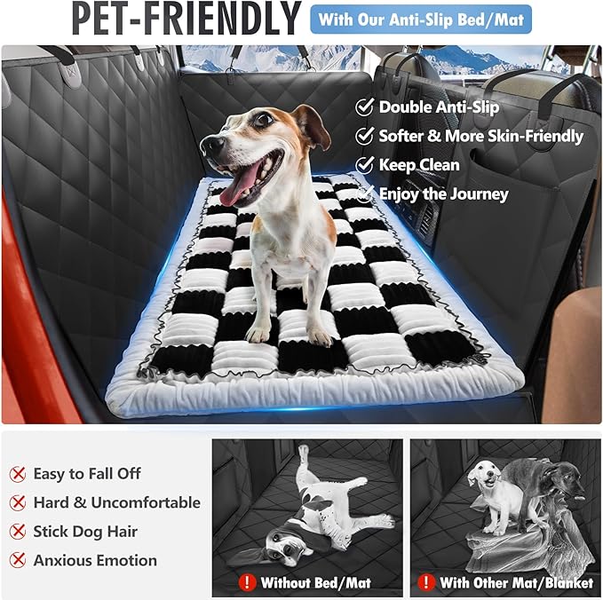 ROUWINNE Dog Bed for Truck Back Seat Non-Slip, Truck Dog Bed Soft and Comfortable, Back Seat Pet Bed Mat for Travel, Pet Car Blanket for Backseat Extender and Seat Covers Checkered 59”X27.5”