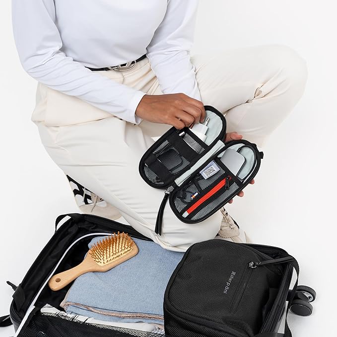 Sherpani Mini Co-Pilot, Travel Cable Bag, Cord Storage Organizer, Small Tech Pouch, Accessory Carrying Case, Travel Gift for Women (Carbon Signature)