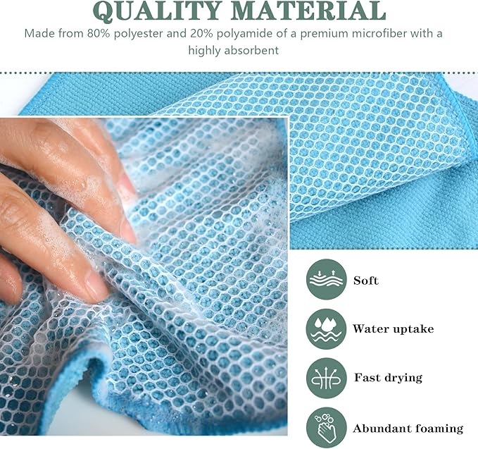 SINLAND Microfiber Dish Cloth for Washing Dishes Dish Rags Best Kitchen Washcloth Cleaning Cloths with Poly Scour Side 5 Color Assorted 7.87inchx7.87inch 20pack