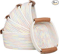 ECDYQXVU 5 Piece Storage Baskets Small Woven Basket with Detachable Leather Handle, Cotton Rope Shelf Baskets for Closet Organizers, Different Sizes Basket Decor, Rainbow
