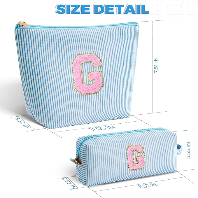 Btffitting Personalized Makeup Bag for Women Girls - Fashion Cosmetic Bag Trendy Travel Toiletry Bag with Initials Letter - Teen Gifts - Blue,G