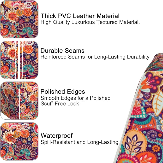 Paisley Floral Tissue Box Cover,PU Leather Tissue Box Holder Square,Modern Home Decoration for Bathroom Living Room Kitchen Office Car,5.2"×5.2"×5.2"