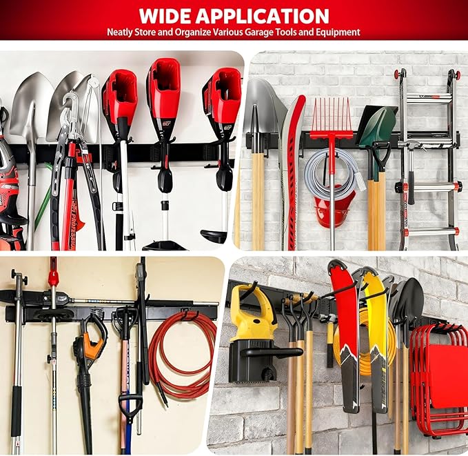WEZAFO 64 Inches Garage Tool Organizer Wall Mount, Tool Storage Rack Wall Mount, Heavy Duty Garden Wall Organizer System for Yard, garage and Shed, Tool Holder for Hanging Rake Snowboard Broom Mop