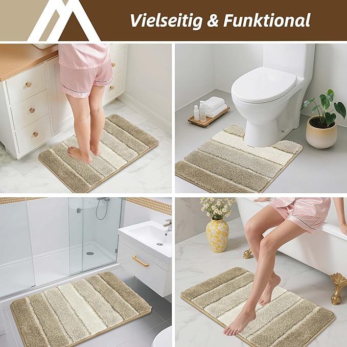 COSY HOMEER Toilet Rugs U-Shaped 24"x20", Ultra Soft Absorbent Bath Mat with Non-Slip TPR Backing, Machine Washable Shaggy Rug for Toilet, Beige