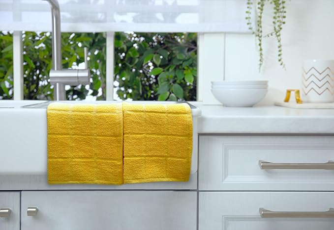 Mellow Buff 100% Cotton Terry Dish Cloth & Dish Towel, 6 Pack, Super Soft and Absorbent Kitchen Towels, Perfect for Kitchen Cleaning and Dish Washing (Yellow 6 Pack)