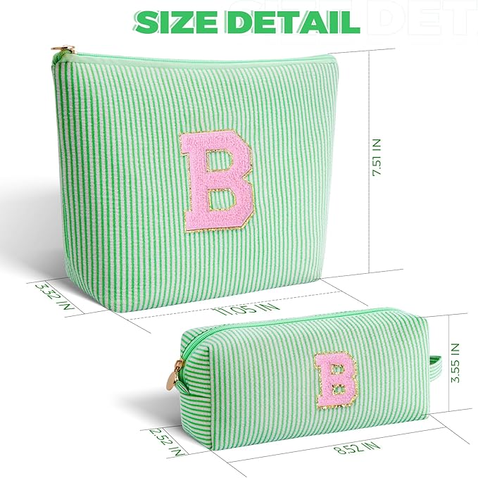 Btffitting Bridesmaid Gifts Wedding Day - Bridal Shower Gifts,Maid of Honor Gifts,Initials Makeup Bag Set Cosmetic Bag - Green,B