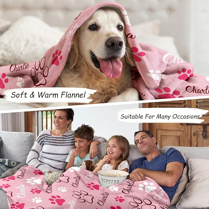 GlisterGlow Personalized Dog Blanket, Customized Pet Blankets with Name Picture, Throw Blanket for Small Medium Large Dog Puppy Cat