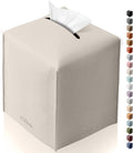 Tclouda Tissue Box Cover for PU Leather, Modern Simple Solid Color Holder Square Tissue Bag, Ideal for Bathrooms,Office,Car,Outdoor Tent,Dining Table,5"X5"X5", Single Off-White