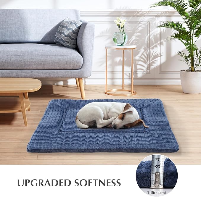 BVAGSS Reversible Dog Crate Pad, Memory Foam Pet Bed Mat, Soft Warm Machine Washable Sleeping Kennel Mattress for Small Medium Dogs XH079 (24''x18''x1.6'',Navy)