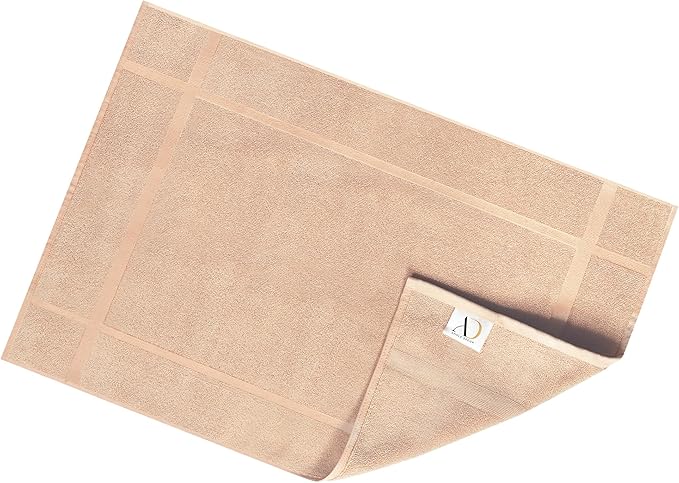 Ample Decor 100% Cotton Bath Mats 24 x 17 Inches, Quick Dry, 1350 GSM Banded Border Shower Bathroom Floor Mat, Not Bathroom Rug - Beige, 2 Pack