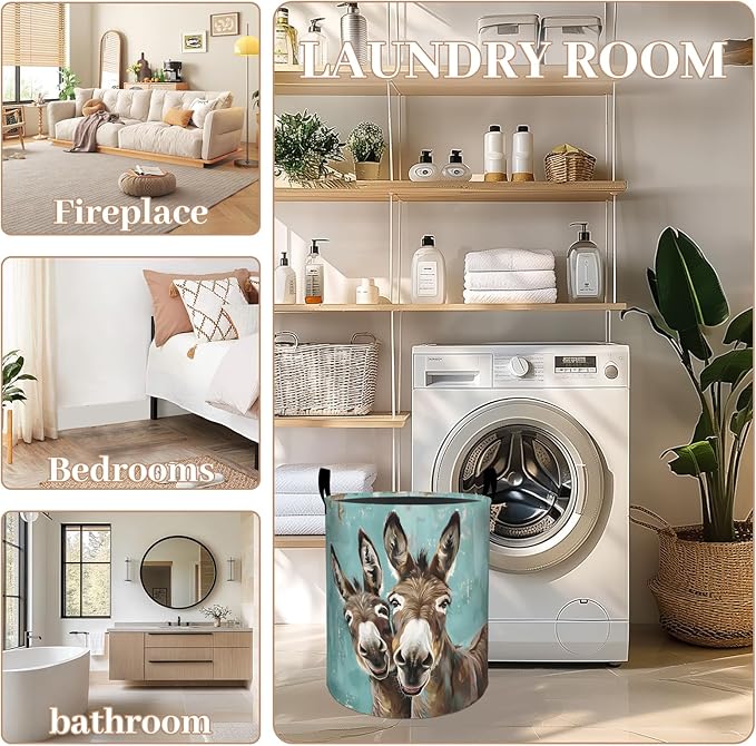 ainori Funny Donkey Laundry Basket, Oxford Cloth Whimsical Playful Dirty Clothes Collapsible Hamper for Room Decor, Farm Animal Print Gifts Toy Organizer 19.7 * 15.8 Inch for Bedroom Bathroom Dorm
