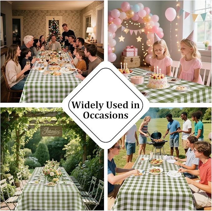 Alsoo Gingham Tablecloth Rectangle Checkered Table Cloth Cotton Linen Fabric Wrinkle Free Washable Buffalo Plaid Table Cover for Kitchen Dining Picnic Camping, Green and White, 60 * 90 inch