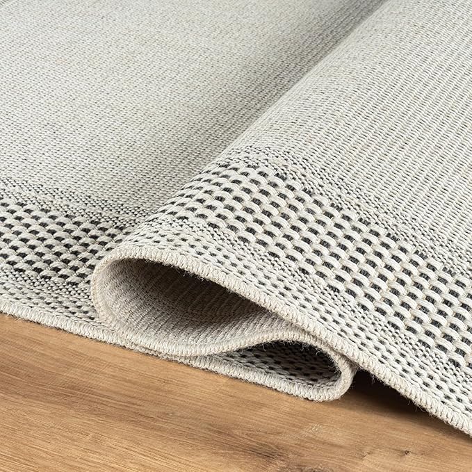 CAMILSON Easy Jute Rug 9x12, Indoor Outdoor Off-White Color Fiber Area Rugs for Living Room Patio and Dining Room Rug, Bordered Boho Woven Design, Easy-Cleaning, Washable Outside Carpet (9 x 12)