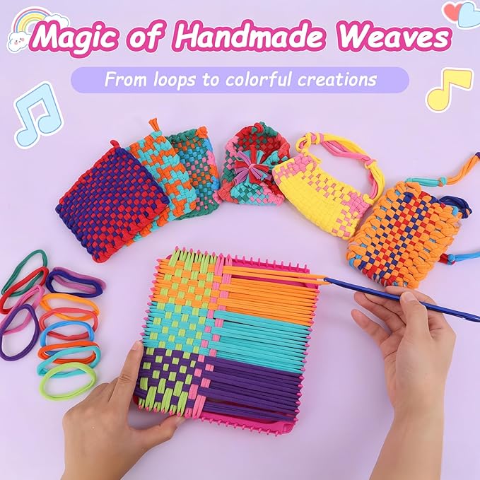 Weaving Loom Kit Toys Gift for Kids and Adults–DIY Arts and Crafts Beginner-Friendly Potholder Loom Kit with Loops Tools Funny Birthday Christmas Gifts Toys for Girls Ages 5 6 7 8-12 13 Years Old
