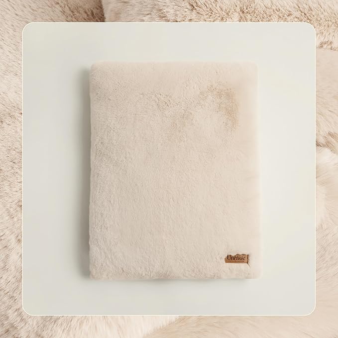UnHide Floof Pet Bed - Medium (28" x 10") - Extra Soft Dog Bed - Removable Faux Fur Cover - Machine Washable - Helps Ease Pet Anxiety & Provides The Perfect Sleep - Beige Bear