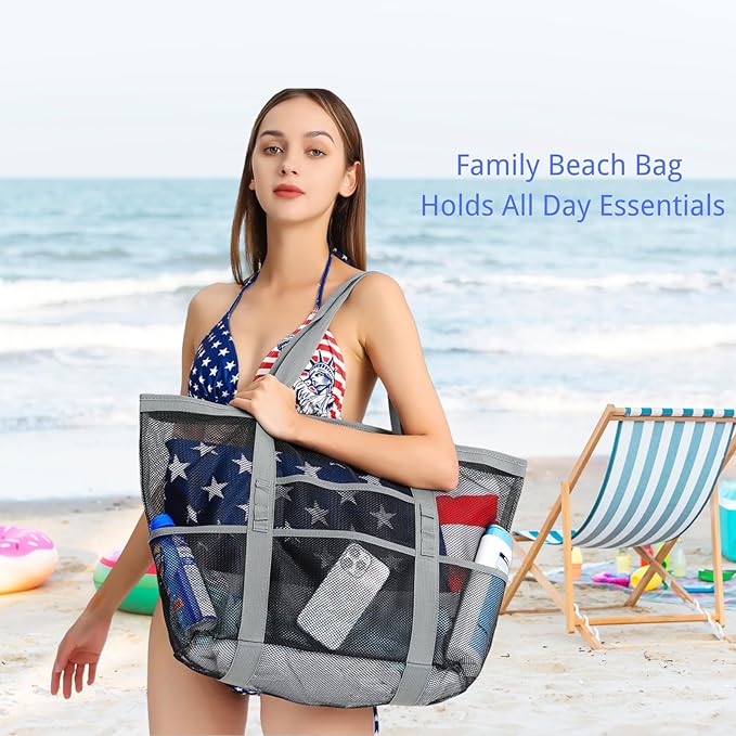 F-color Mesh Beach Bag Family - Large Tote Bag for Cruise Pool Toys Beach Vacation Essentials