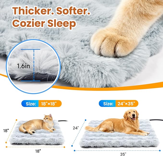 Littlo Kozytail Dog Heating Pad, Smart Thermostat, 12 Temp Levels & 0-12H Timer, Large Pet Heating Pad with Zippered Plush Fleece Cover, Waterproof & Chew Resistant, 34x24in for Dogs and Multiple Cats