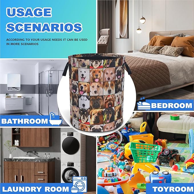 Cute Dog Laundry Basket Animal Pet Oxford Cloth Laundry Hamper With Handle Foldable Portable Clothes Storage Basket 18.9 X 16.5 Inch Storage Bag For Laundry Room/Bathroom/Bedroom/Dormitories