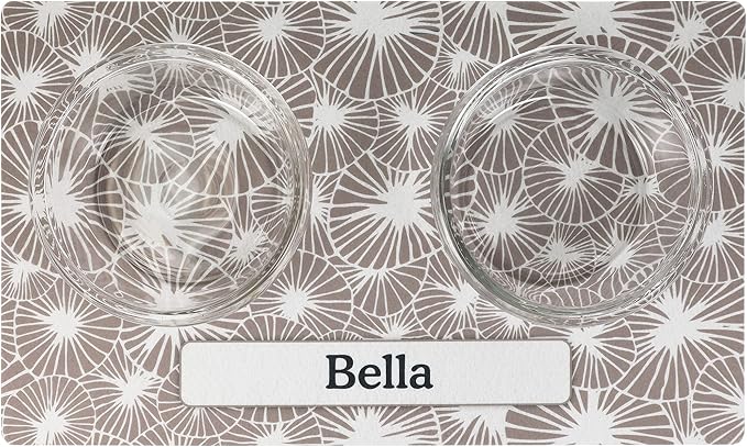 Drymate Personalized Pet Bowl Placemat, Custom Dog & Cat Food Feeding Mat - Absorbent Fabric, Waterproof Backing - Machine Washable/Durable (USA Made) (12" x 20") (Kahopo Grey)
