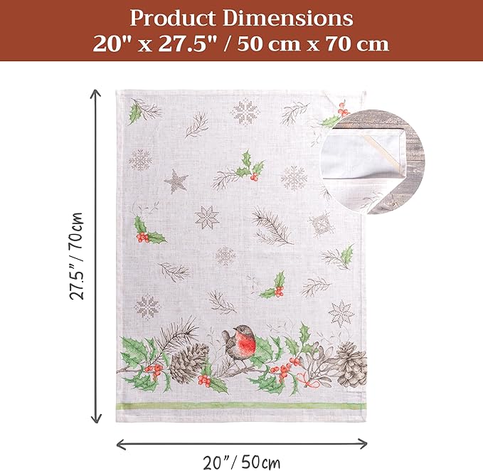 Maison d' Hermine Kitchen Towels Set of 3 100% Cotton 20" x 27.5" Reusable Cloth Tea Dish Towels Absorbent with Hanging Loop for Kitchen Dining Thanksgiving Christmas Decorations (Christmas Dew)